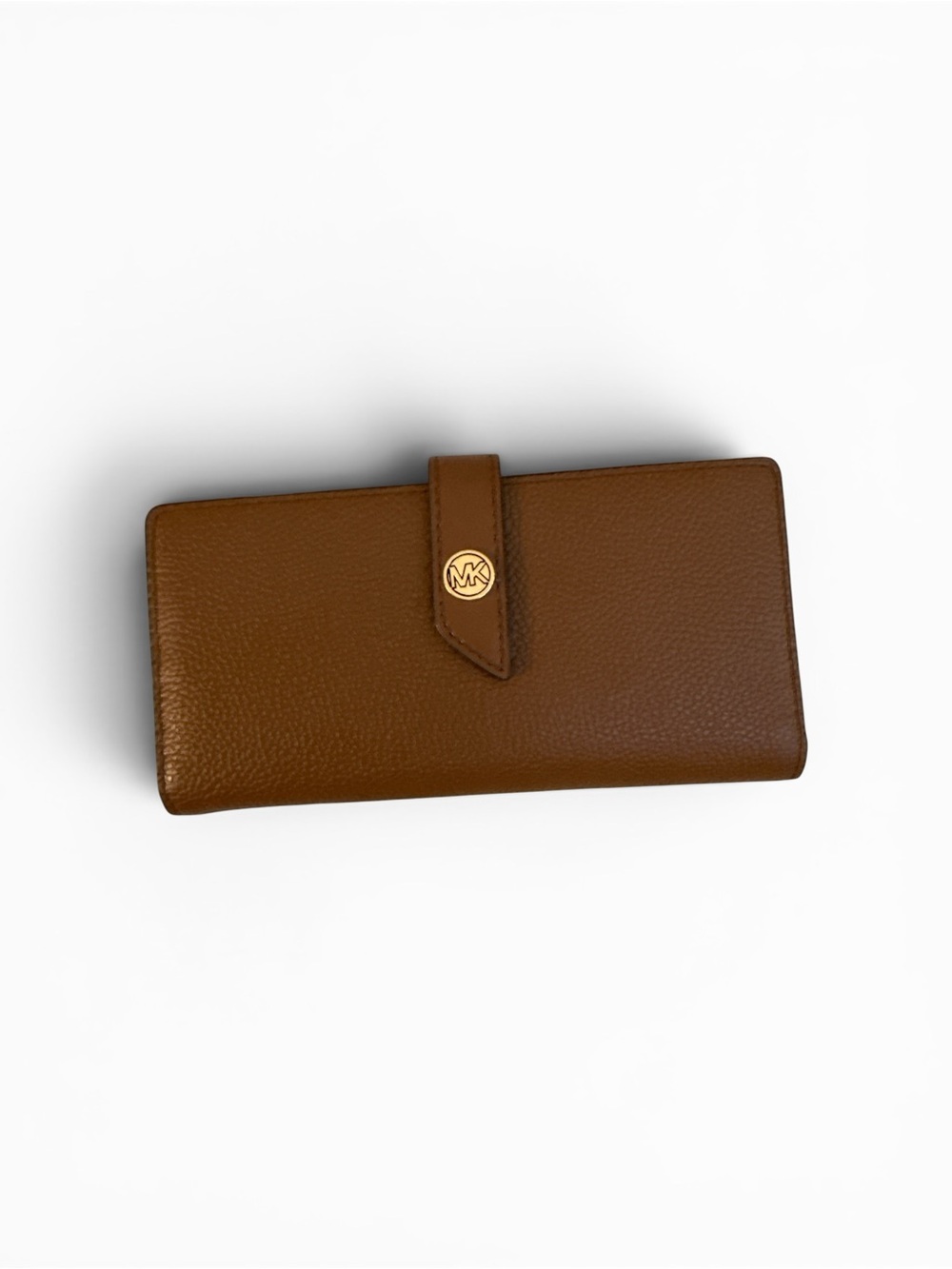 Michael Kors Caramel Brown Pebbled Leather Continental Wallet with Gold Logo